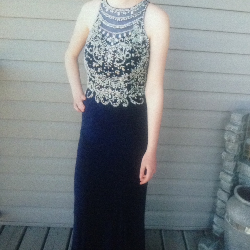 Navy blue Tiffany grad dress